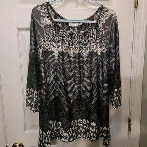 Avenue blouse, gray & black; size 2X